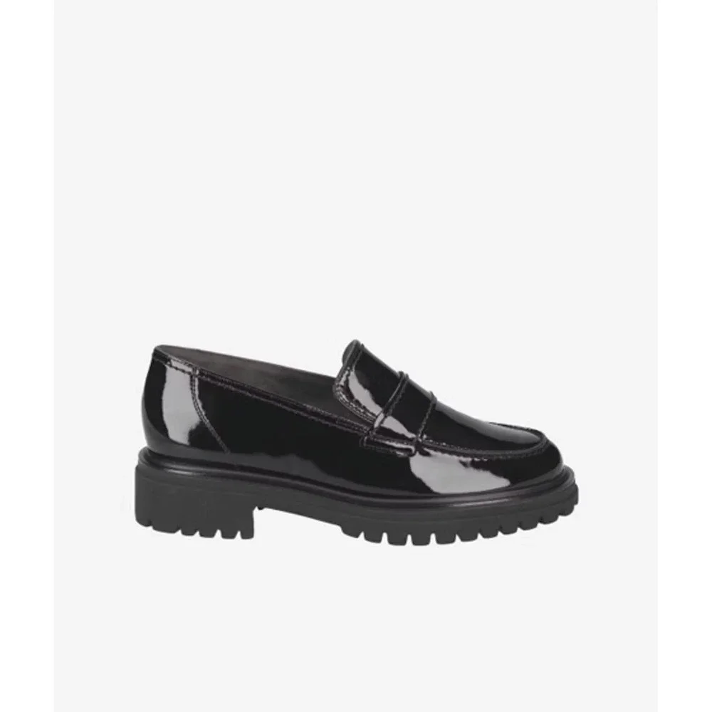 Paul Green Women's Charlie Patent‎ Leather Lug Sole Loafers Dark Brown- Size 8